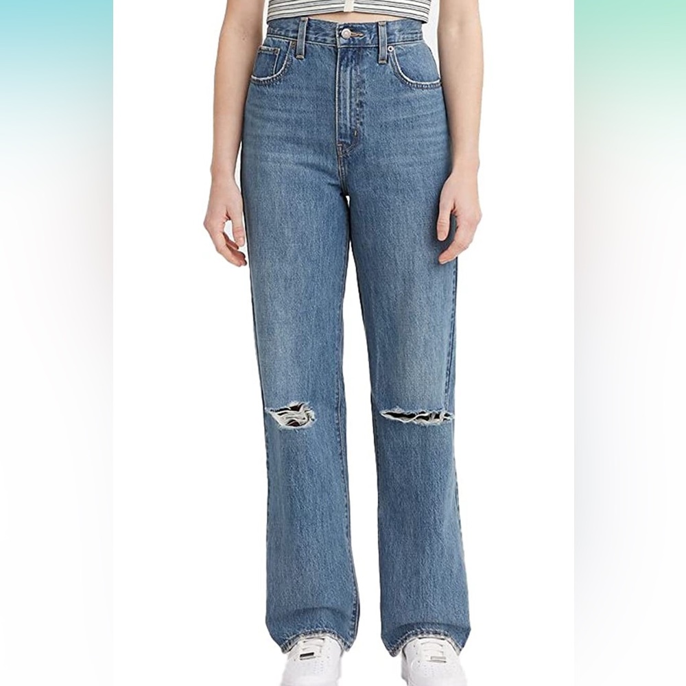 Levi’s high waisted straight jeans size 28 medium denim ripped baggy jea…